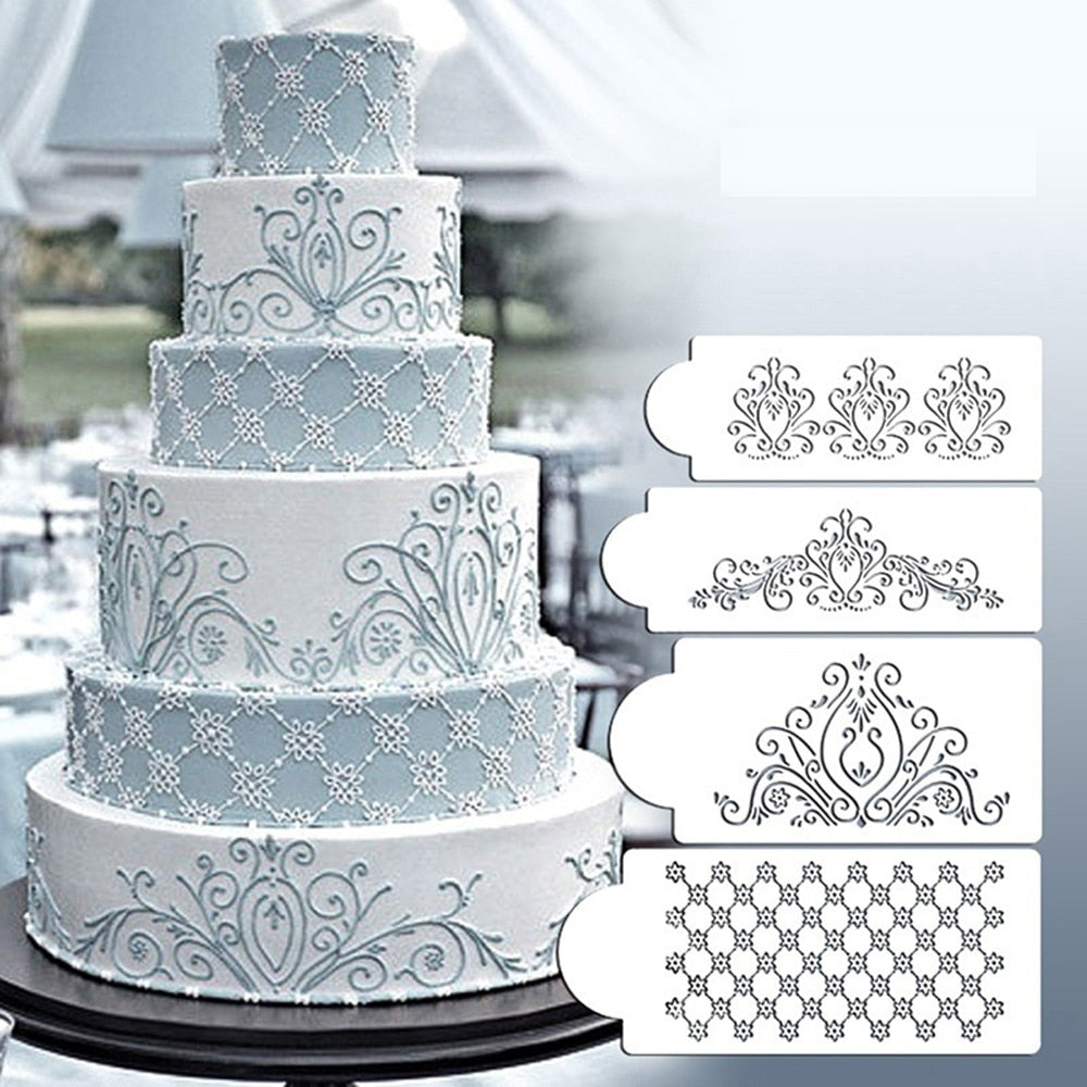 Cake Decorating Stencils Set, Floral & Lace (4 Pcs) by HitMyNeed