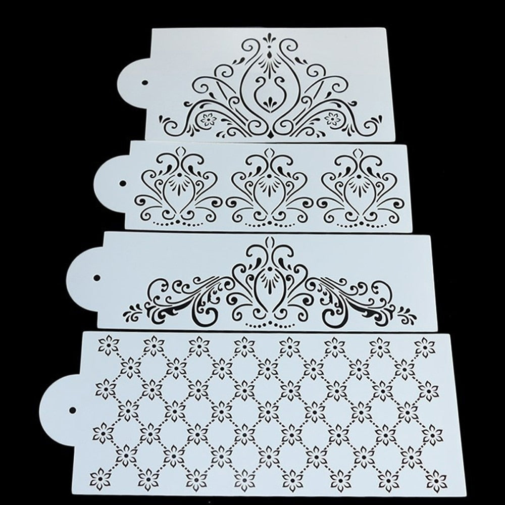 Cake Decorating Stencils Set, Floral & Lace (4 Pcs) by HitMyNeed