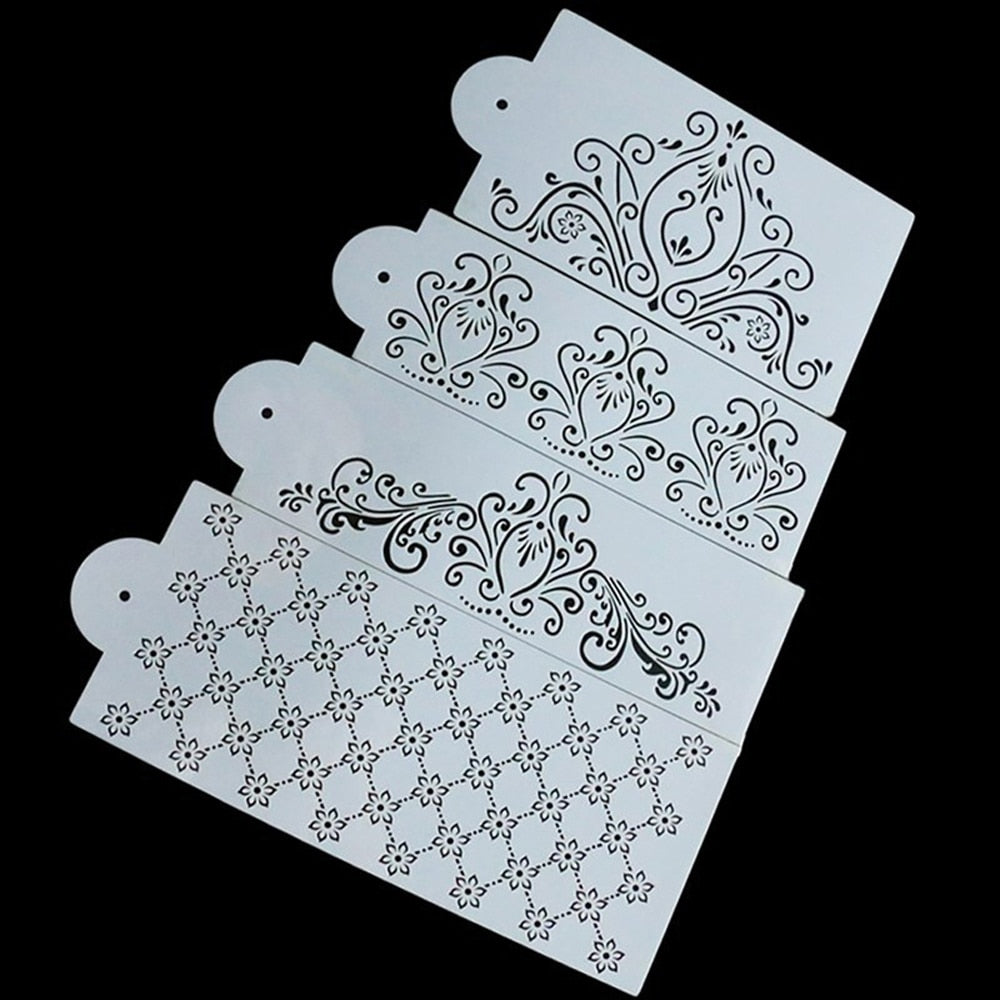 Cake Decorating Stencils Set, Floral & Lace (4 Pcs) by HitMyNeed