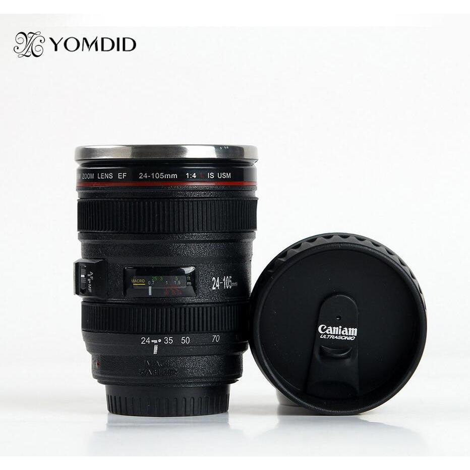 Camera Lens Mug with Lid - 400ml Stainless Steel Cup by HitMyNeed