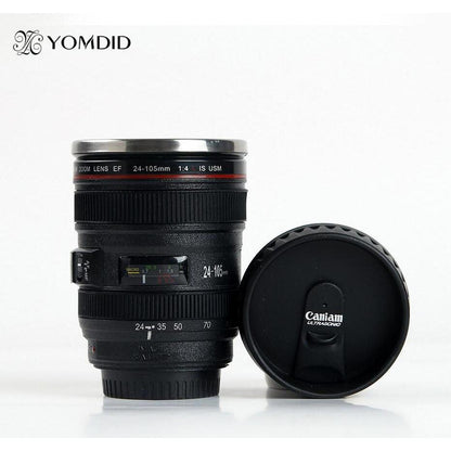 Camera Lens Mug with Lid - 400ml Stainless Steel Cup by HitMyNeed