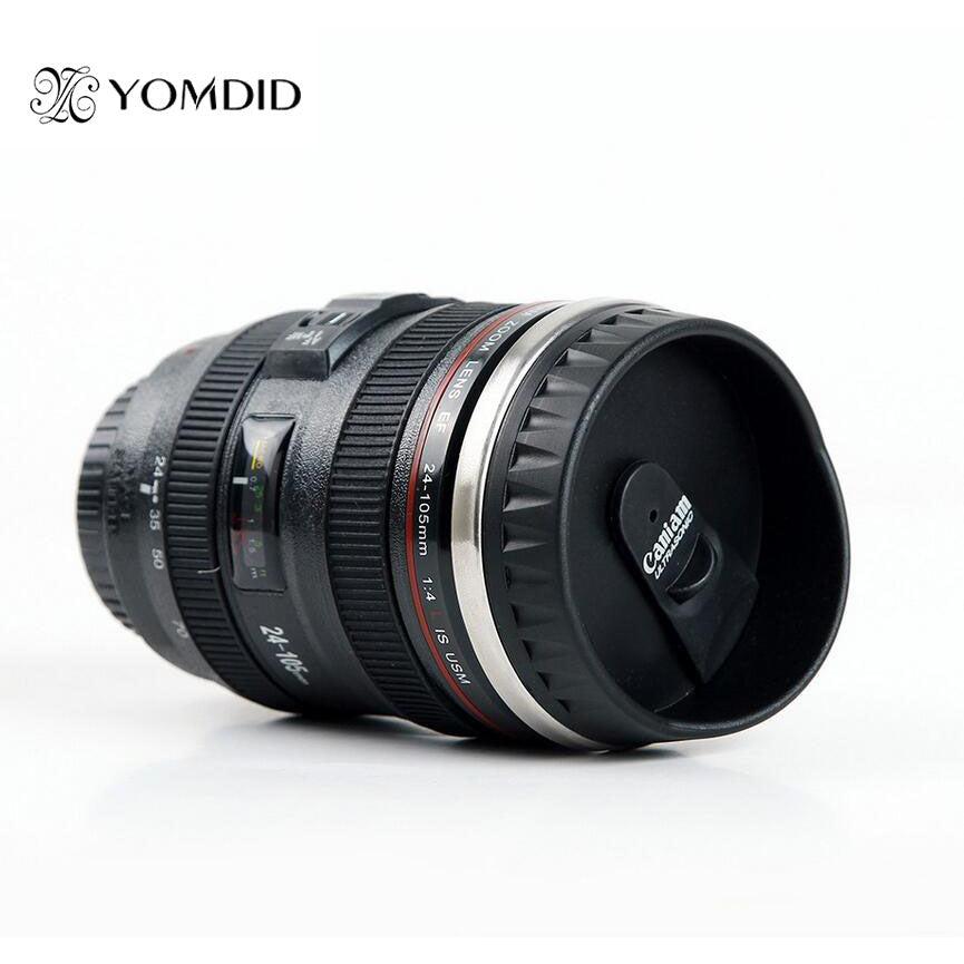Camera Lens Mug with Lid - 400ml Stainless Steel Cup by HitMyNeed