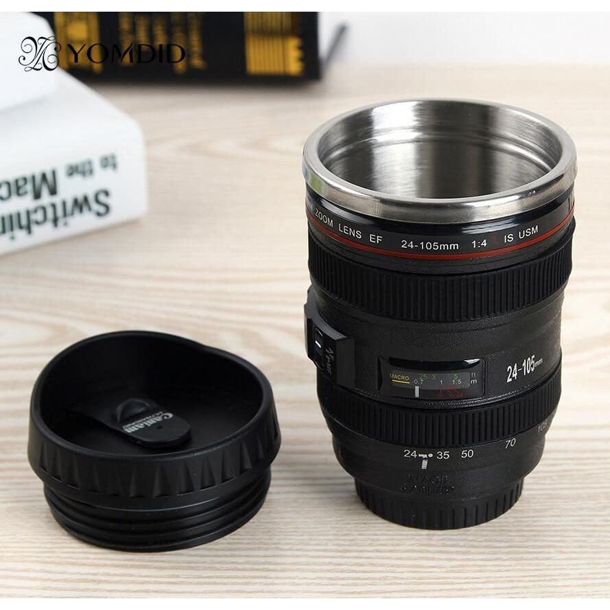 Camera Lens Mug with Lid - 400ml Stainless Steel Cup by HitMyNeed