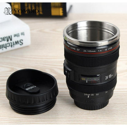 Camera Lens Mug with Lid - 400ml Stainless Steel Cup by HitMyNeed
