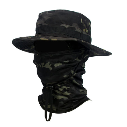 Camouflage Boonie Hat with Balaclava for Outdoor Use american-black by HitMyNeed
