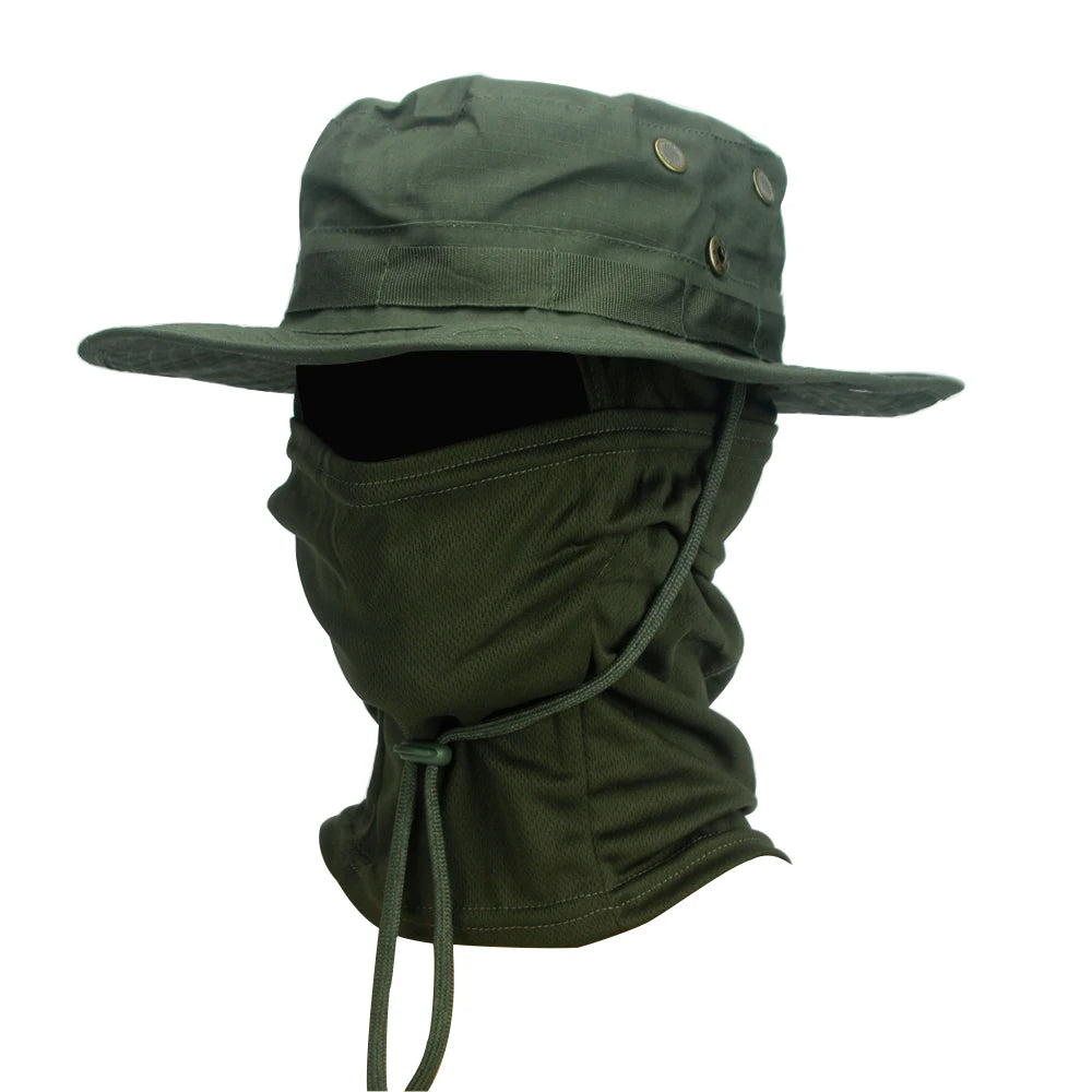 Camouflage Boonie Hat with Balaclava for Outdoor Use army-green by HitMyNeed