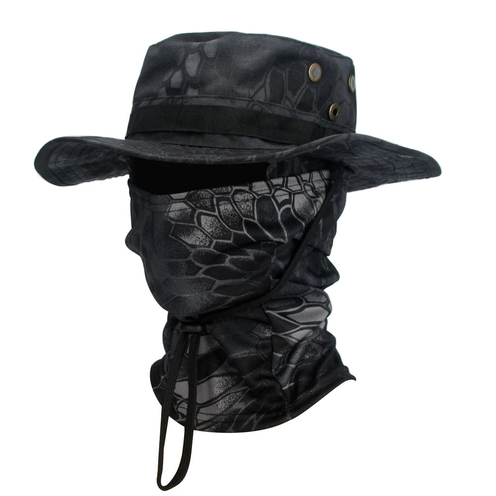 Camouflage Boonie Hat with Balaclava for Outdoor Use python-black by HitMyNeed