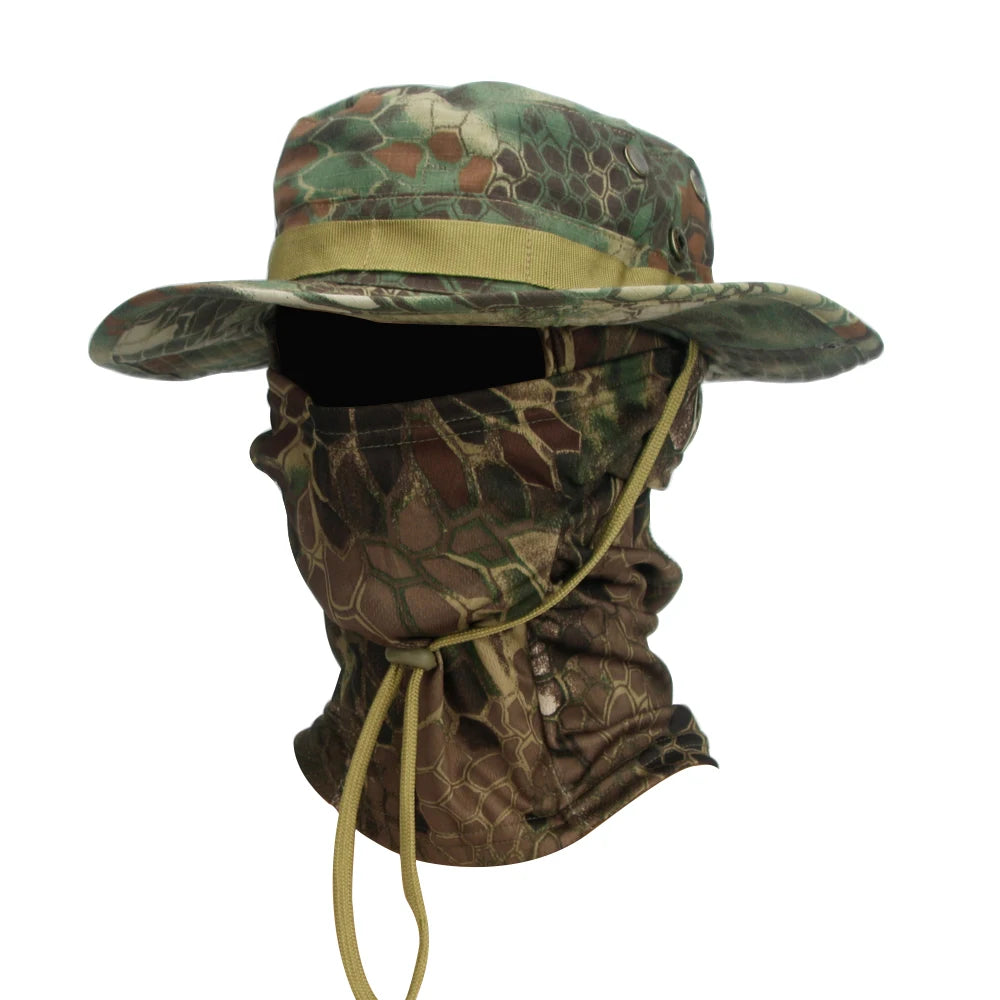 Camouflage Boonie Hat with Balaclava for Outdoor Use python-green by HitMyNeed