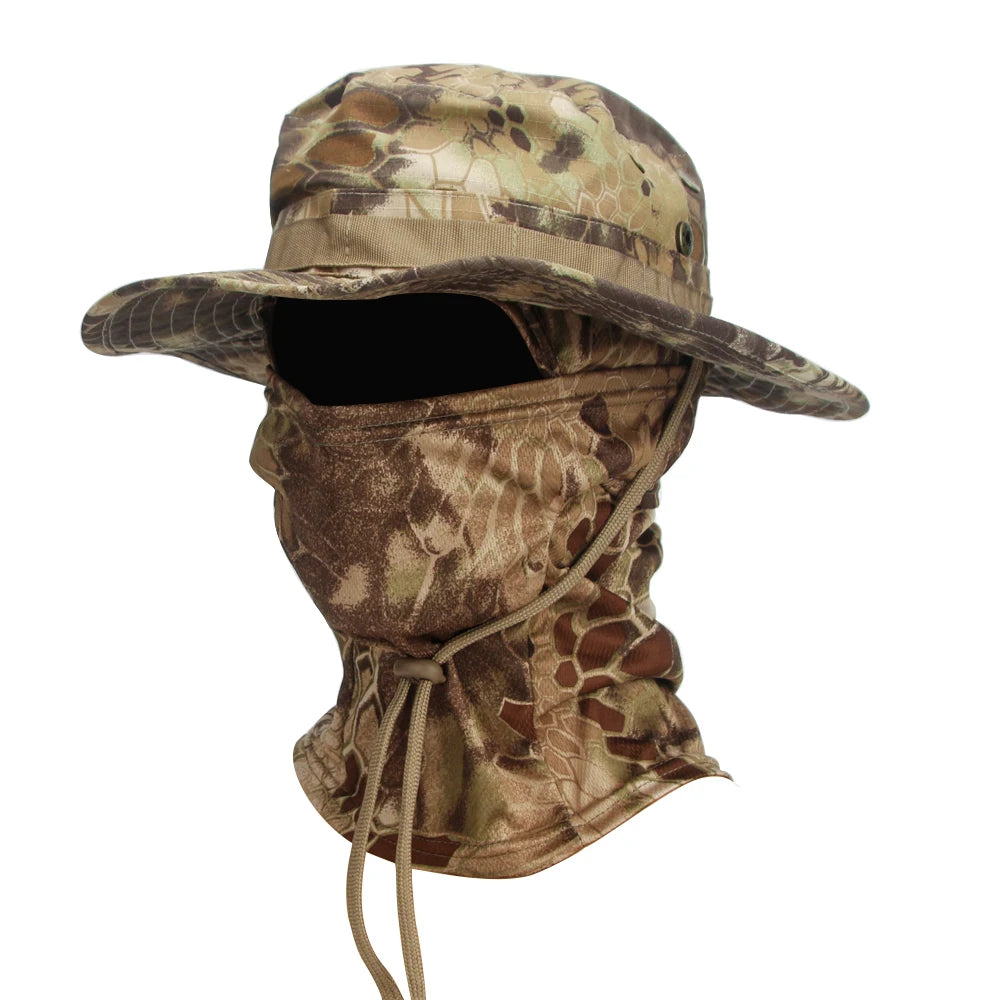 Camouflage Boonie Hat with Balaclava for Outdoor Use python-yellow by HitMyNeed