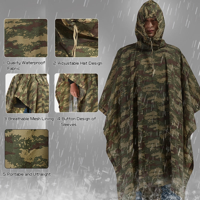 Camouflage Waterproof Backpack Rain Poncho by HitMyNeed