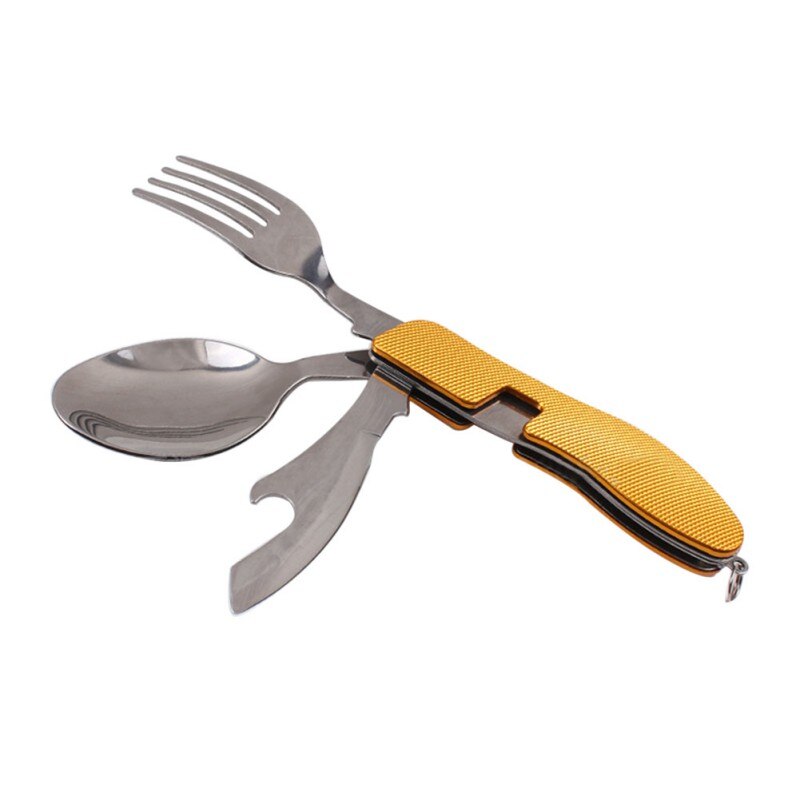 Camping 3-in-1 Folding Cutlery Tool yellow by HitMyNeed