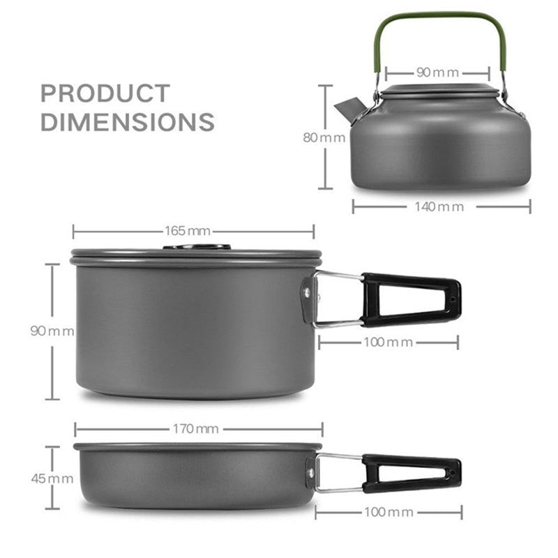 Camping Cook Set with Portable Pot, Pan & Teapot by HitMyNeed