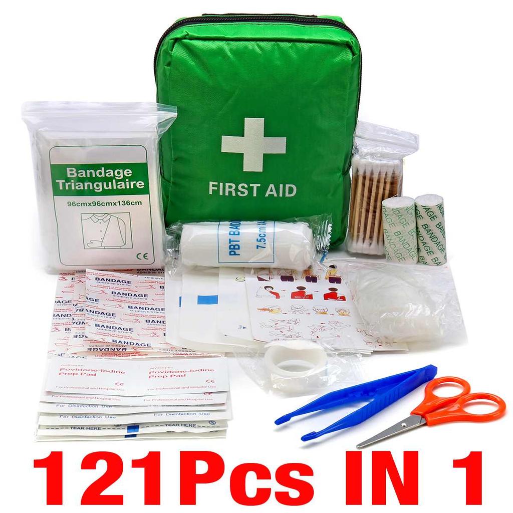 Camping First Aid Kit 121-Piece - Compact Green Bag by HitMyNeed