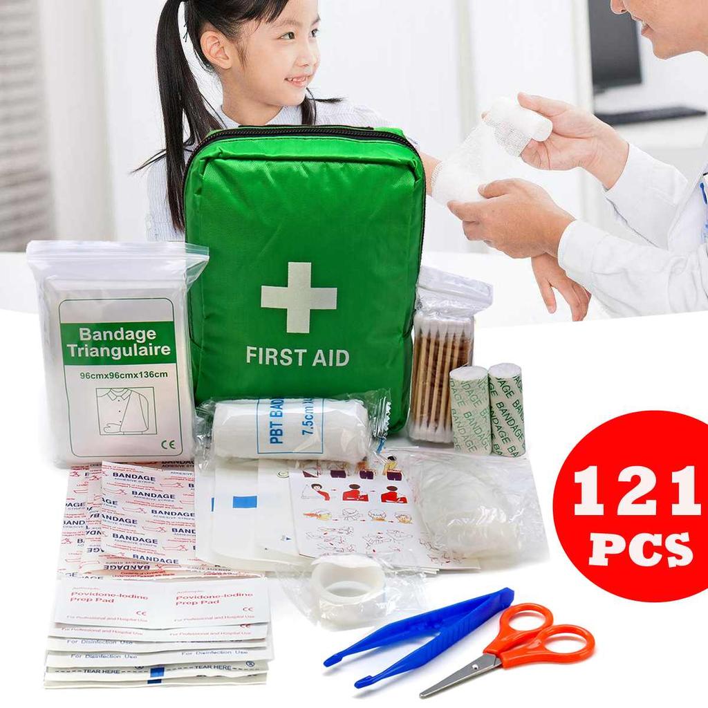 Camping First Aid Kit 121-Piece - Compact Green Bag by HitMyNeed