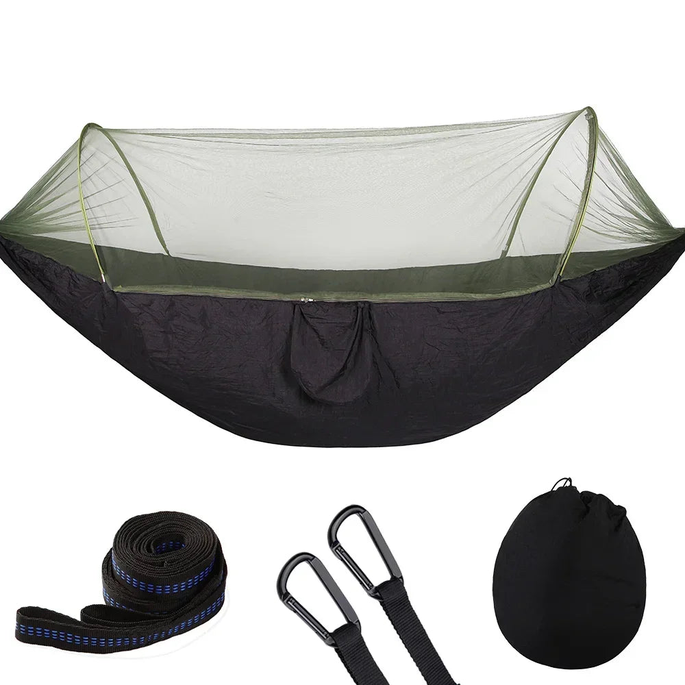 Camping Hammock with Mosquito Net and Tree Straps blcak by HitMyNeed