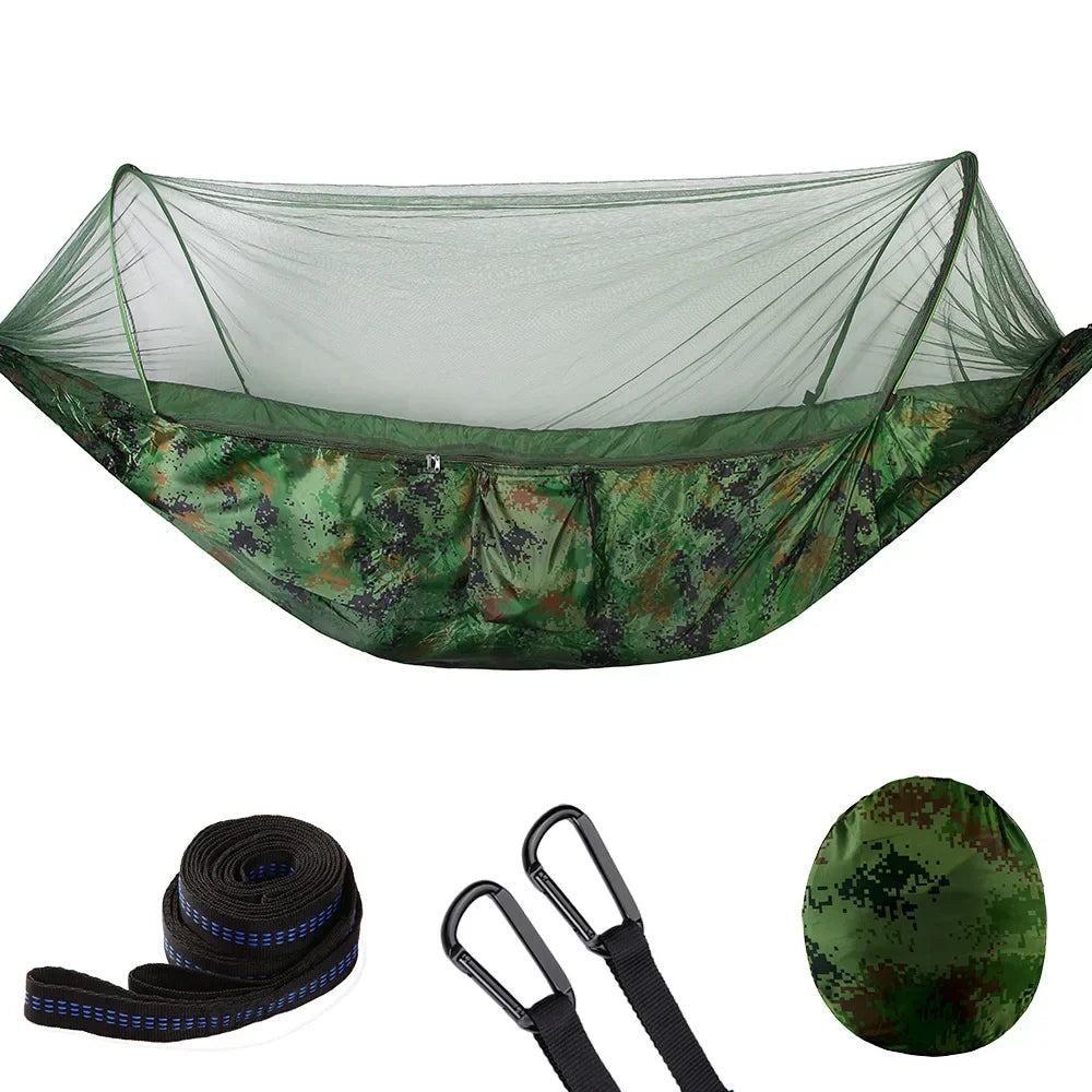 Camping Hammock with Mosquito Net and Tree Straps camouflage-green by HitMyNeed