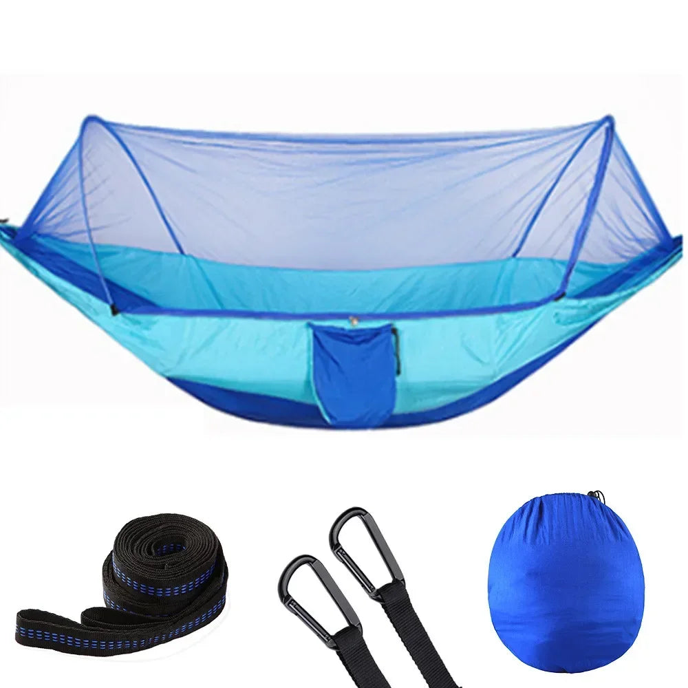 Camping Hammock with Mosquito Net and Tree Straps light-blue-and-blue by HitMyNeed