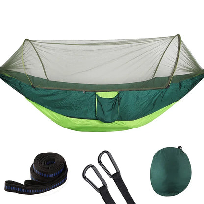 Camping Hammock with Mosquito Net and Tree Straps light-green-and-gree by HitMyNeed