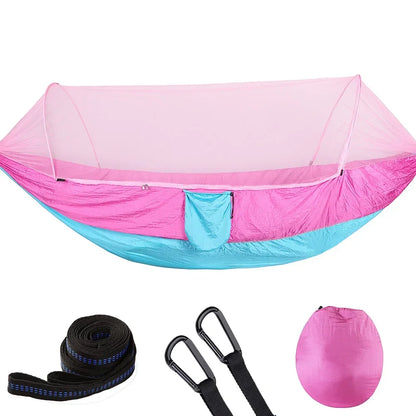 Camping Hammock with Mosquito Net and Tree Straps pink by HitMyNeed