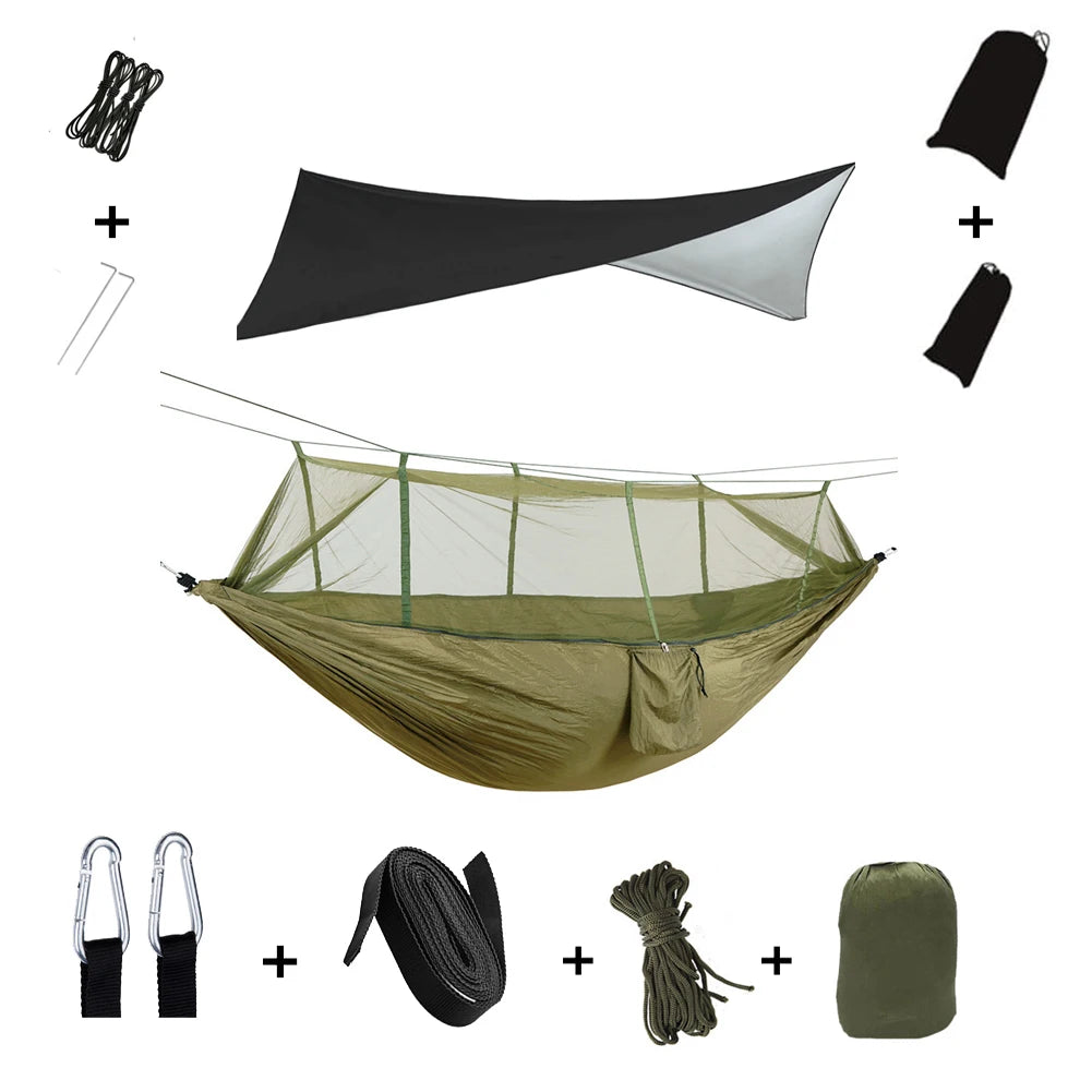 Camping Hammock with Mosquito Net & Rain Tarp armygreen-with-black by HitMyNeed