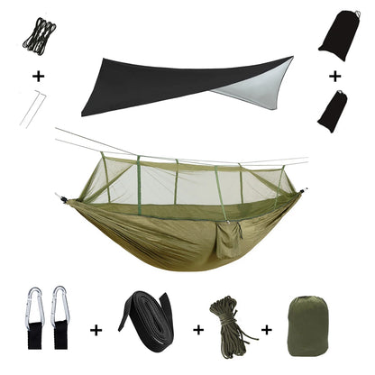 Camping Hammock with Mosquito Net & Rain Tarp armygreen-with-black by HitMyNeed