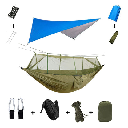Camping Hammock with Mosquito Net & Rain Tarp armygreen-with-blue by HitMyNeed