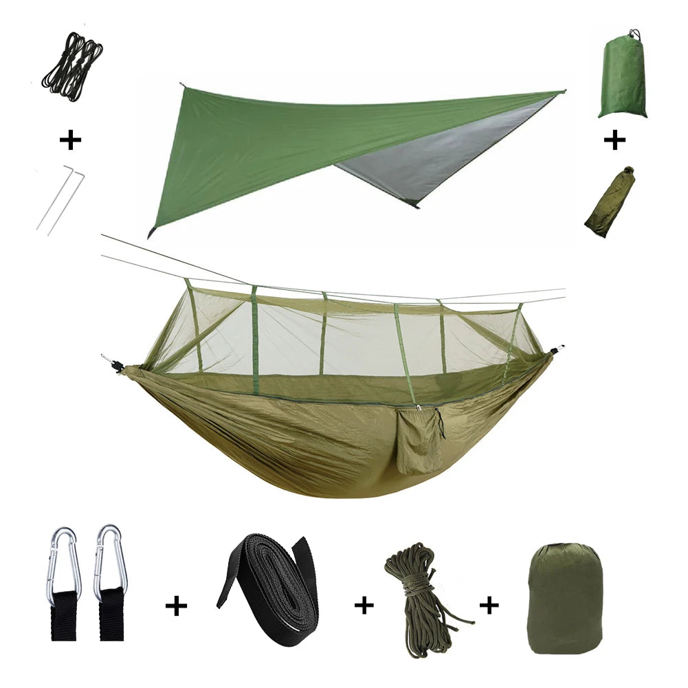 Camping Hammock with Mosquito Net & Rain Tarp armygreen-with-green by HitMyNeed