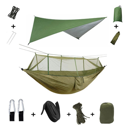 Camping Hammock with Mosquito Net & Rain Tarp armygreen-with-green by HitMyNeed