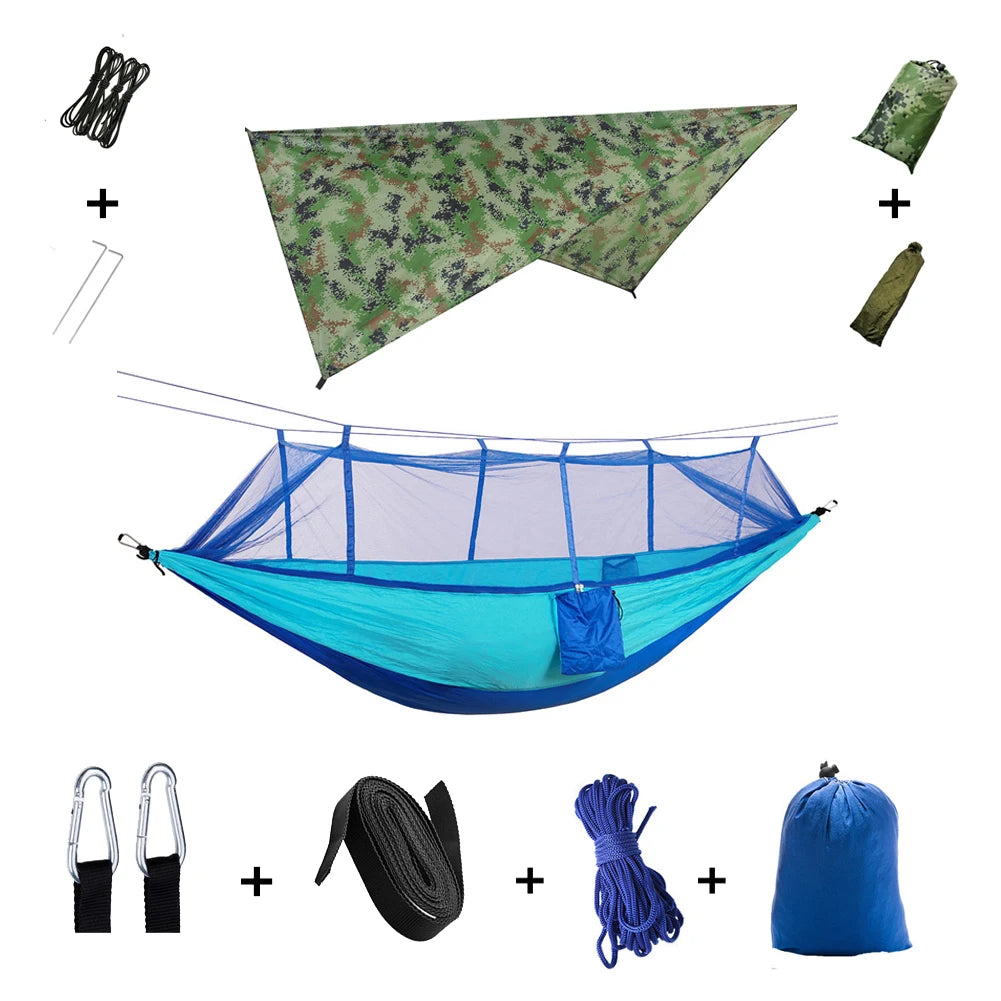 Camping Hammock with Mosquito Net & Rain Tarp blue-green by HitMyNeed