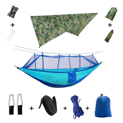 Camping Hammock with Mosquito Net & Rain Tarp blue-green by HitMyNeed