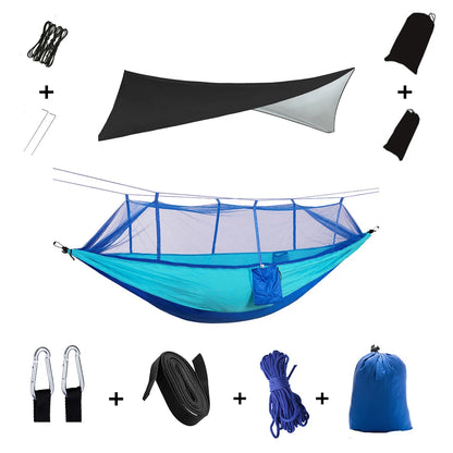 Camping Hammock with Mosquito Net & Rain Tarp bluegreen-with-black by HitMyNeed