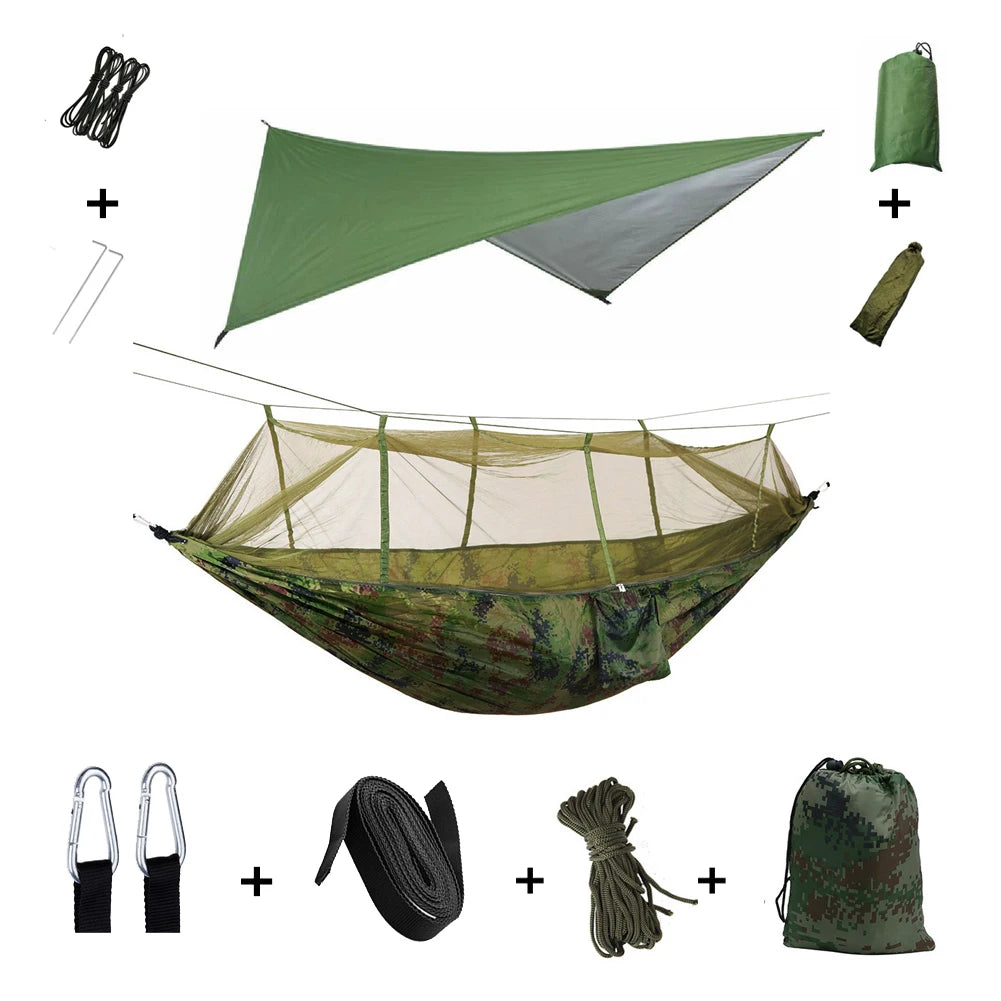 Camping Hammock with Mosquito Net & Rain Tarp camouflage-green by HitMyNeed