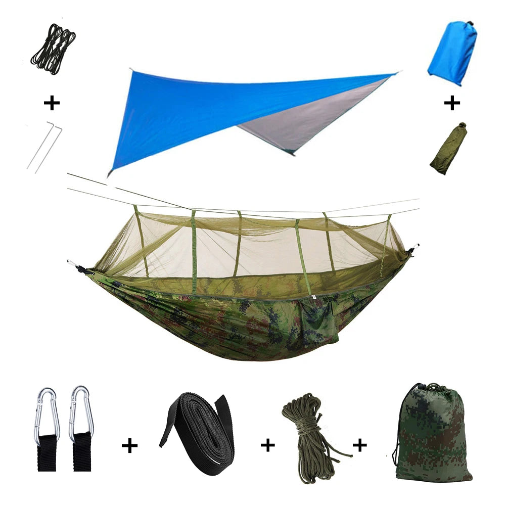 Camping Hammock with Mosquito Net & Rain Tarp camouflage-with-blue by HitMyNeed