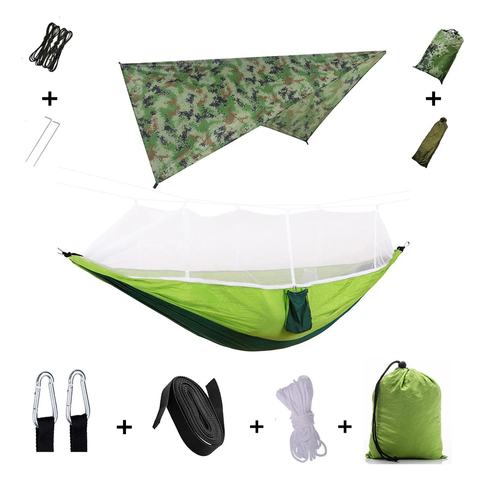 Camping Hammock with Mosquito Net & Rain Tarp dark-green by HitMyNeed