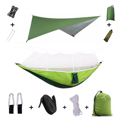 Camping Hammock with Mosquito Net & Rain Tarp dark-green-green by HitMyNeed