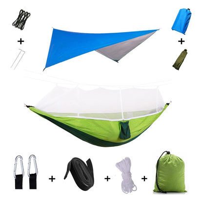 Camping Hammock with Mosquito Net & Rain Tarp dark-green-with-blue by HitMyNeed