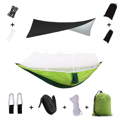 Camping Hammock with Mosquito Net & Rain Tarp darkgreen-with-black by HitMyNeed