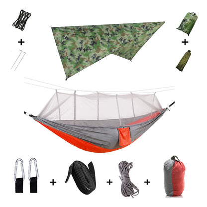 Camping Hammock with Mosquito Net & Rain Tarp orange-camouflage by HitMyNeed