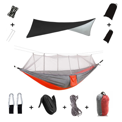 Camping Hammock with Mosquito Net & Rain Tarp orange-with-black by HitMyNeed