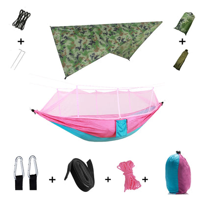 Camping Hammock with Mosquito Net & Rain Tarp pink-camouflage by HitMyNeed