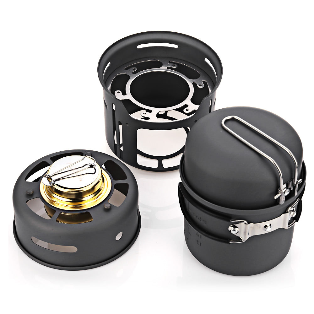 Camping Kitchen Cookware Set with Silicone Handles by HitMyNeed