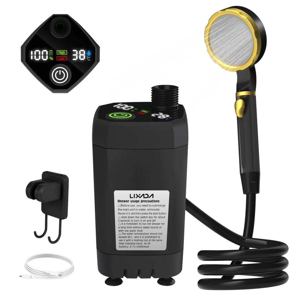 Camping Shower Pump with Digital Display 6000mAh black by HitMyNeed
