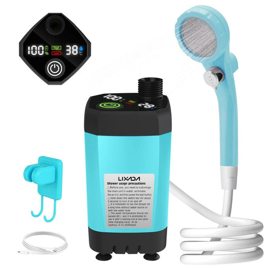Camping Shower Pump with Digital Display 6000mAh blue by HitMyNeed
