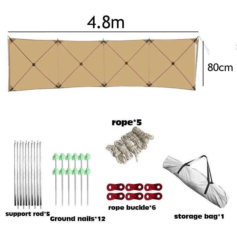 Camping Windproof Folding Windscreen 4.8m dark-khaki by HitMyNeed
