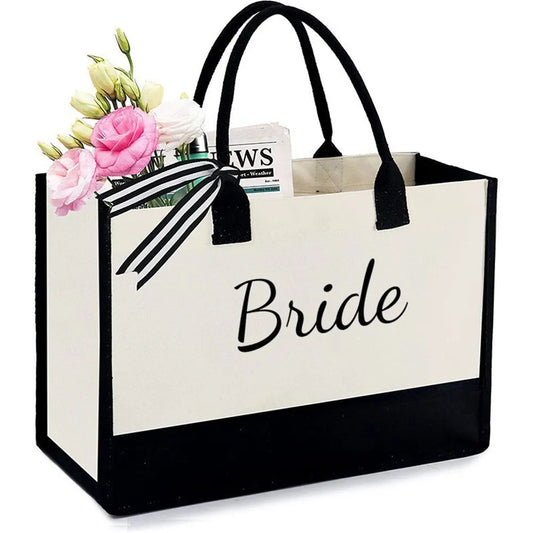 Canvas Bride Tote Bag with Bow Detail by HitMyNeed