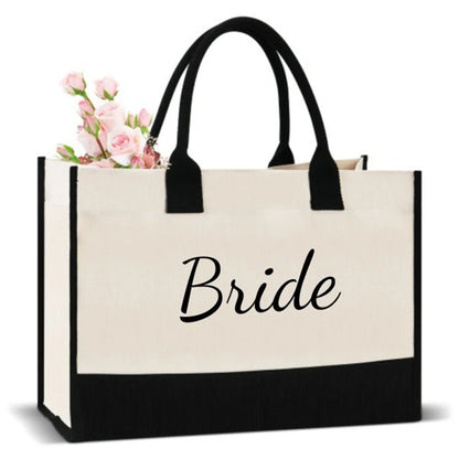 Canvas Bride Tote Bag with Bow Detail by HitMyNeed