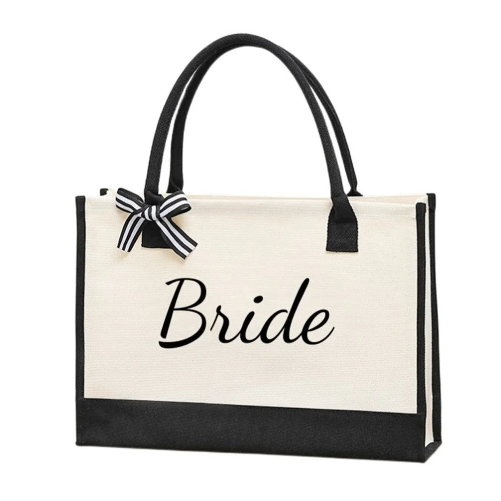 Canvas Bride Tote Bag with Bow Detail by HitMyNeed