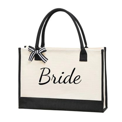 Canvas Bride Tote Bag with Bow Detail by HitMyNeed