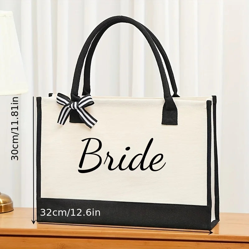 Canvas Bride Tote Bag with Bow Detail by HitMyNeed