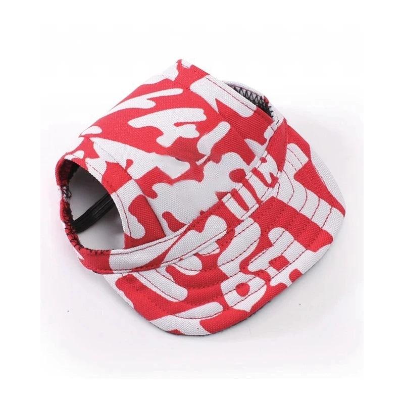 Canvas Dog Sun Hat with Ear Holes and Chin Strap c-red-letter m by HitMyNeed